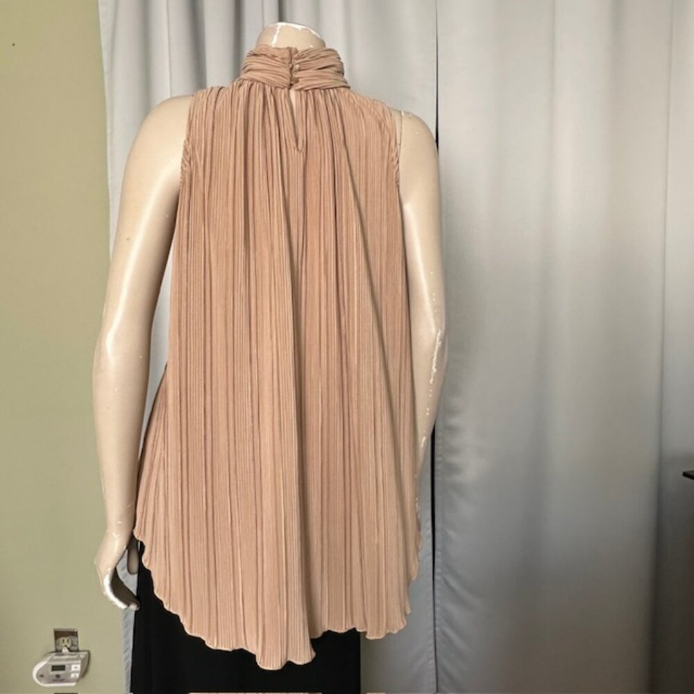 Joseph A. Taupe Accordion Pleated Blouse Top Size L - Picture 2 of 6
